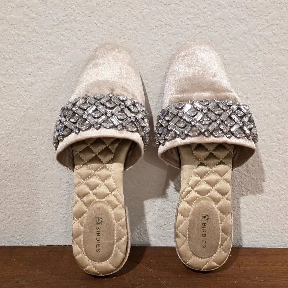Birdies The Songbird Velvet Wedding Snow Crystal Slippers Sz 6.5